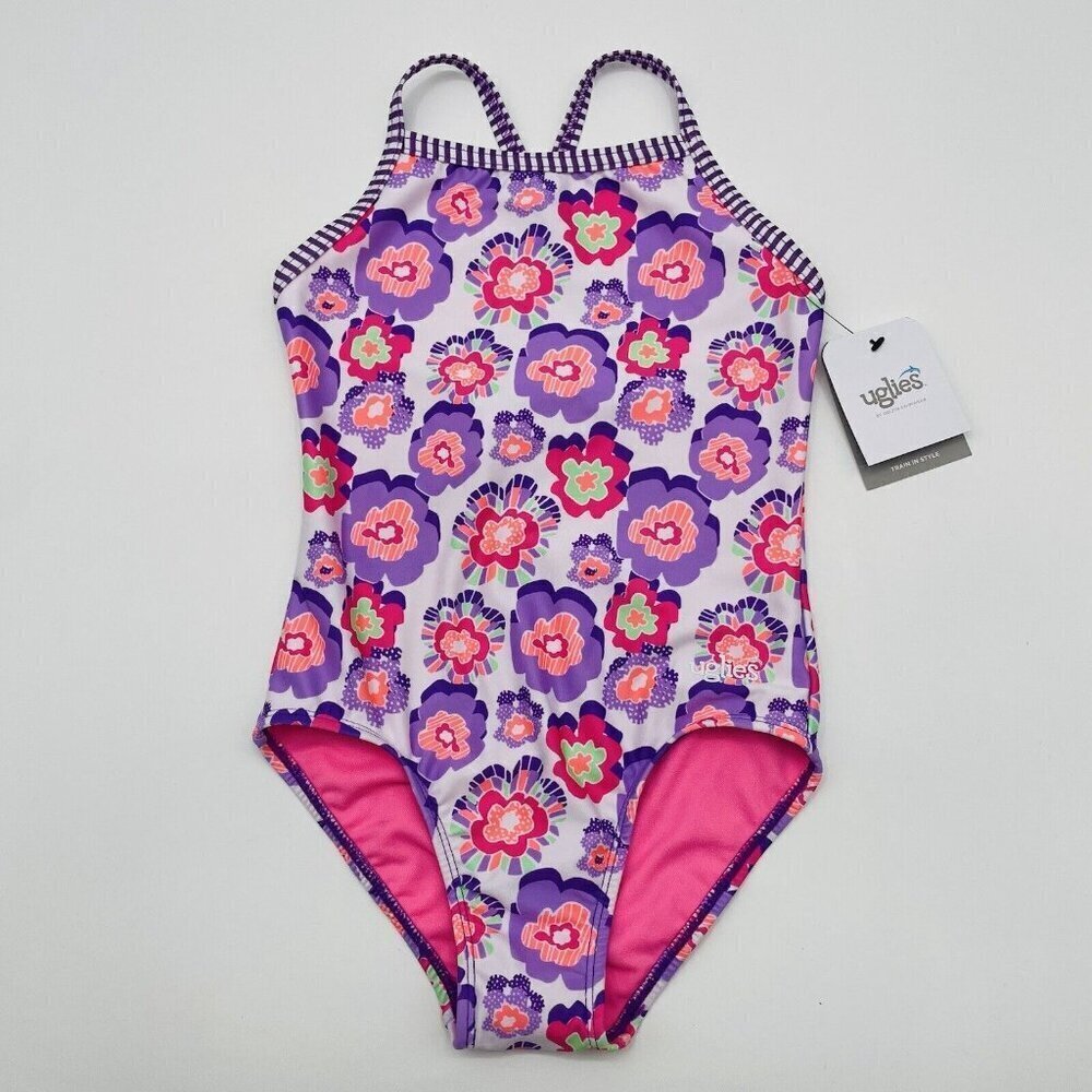 Dolfin Uglies‎ Youth Girls Size 14 Floral Print One Piece Swimsuit DS9510 2509